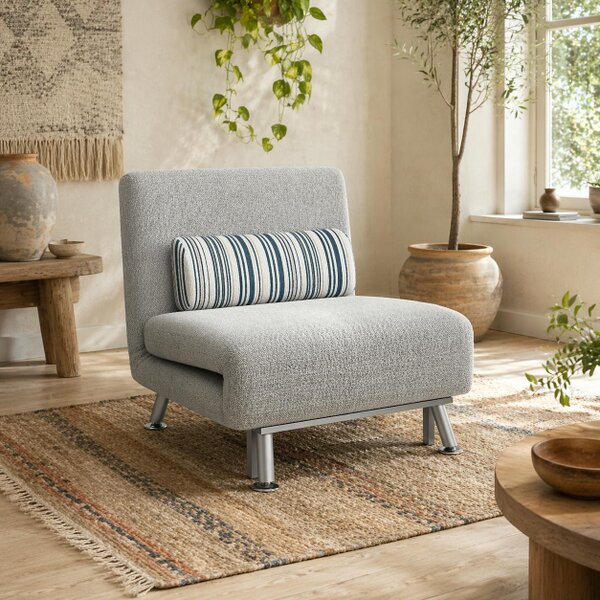 Wyld Haus Coyo Kere Fabric Light Grey Single Sofa Bed With Fold Out SleeFauxr Design And Pillow