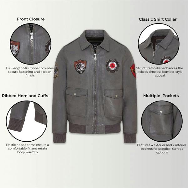 Infinity Leather Men’s Leather Bomber G-1 Aviator Collar Jacket  - Maverick
