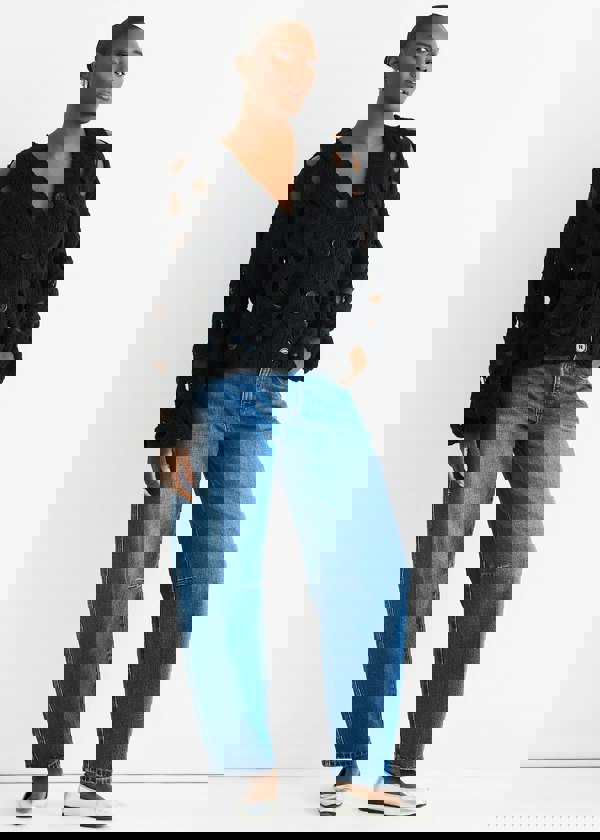 Gini London Black Hollow Chunky Knit Cardigan