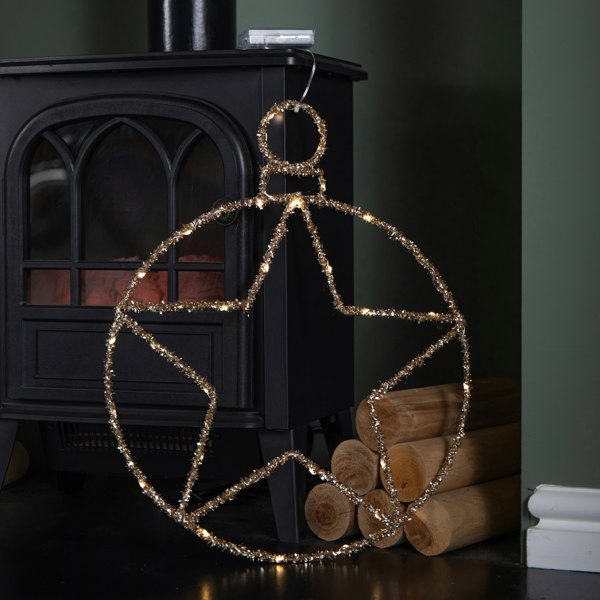 Samuel Alexander 49cm Battery Powered Light up Christmas Gold Star Ball with Twinkling Warm White LEDs