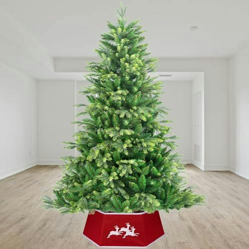 26.8 Inch Hexagonal Fabric Christmas Tree Collar Foldable Red Burlap Cover for Tree Stands image 7