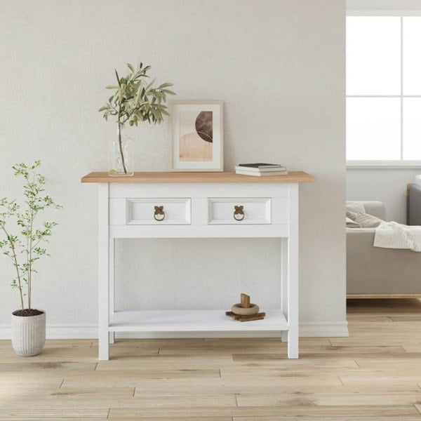 Berkfield Console Table Mexican Pine Corona Range White 90x34.5x73 cm
