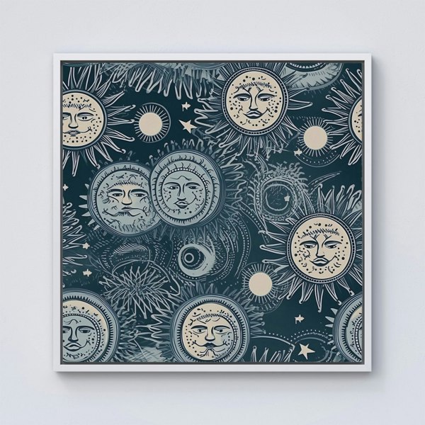 Warren Reed Silver Blue Moon and Stars Framed Canvas