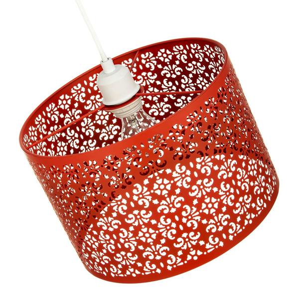 Vivid Orange Moroccan Metal Pendant Lamp Shade with Floral Decoration Image 3