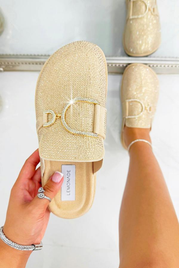 Love Lemonade Crystal Imperial Suede Slip On Clog Mules Nude