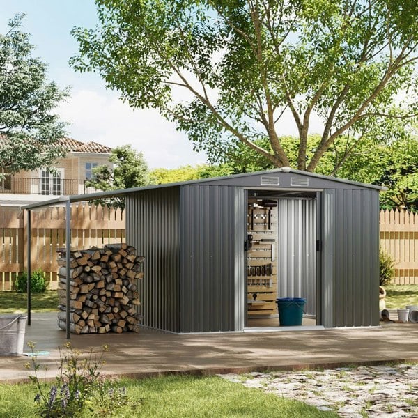 4×8 ft/ 6×8 ft Metal GardenStorage Shed with Log Storage Garden Sheds Living and Home