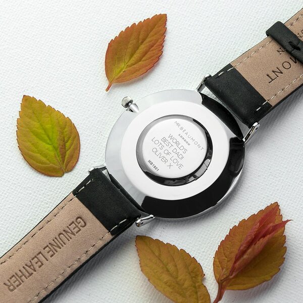Men's Modern Vintage Personalised Leather Watch | Black