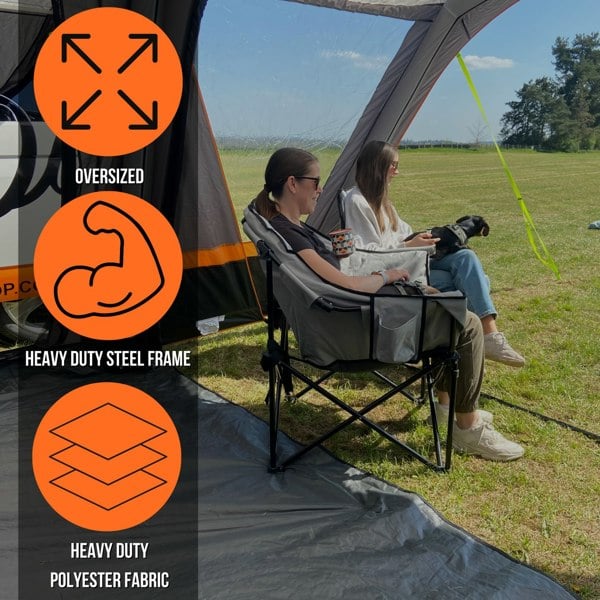 An infographic depicting the features of the Olympus XL Camping Chair from OLPRO.