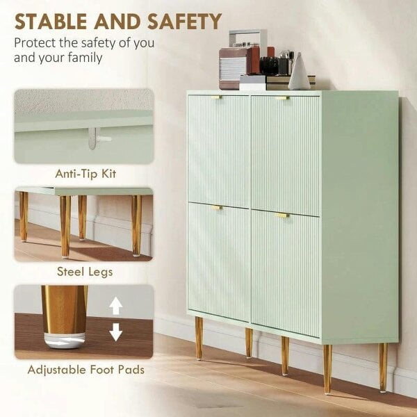 Bobobiy Elegant Four-Drawer Shoe Cabinet - Light Green