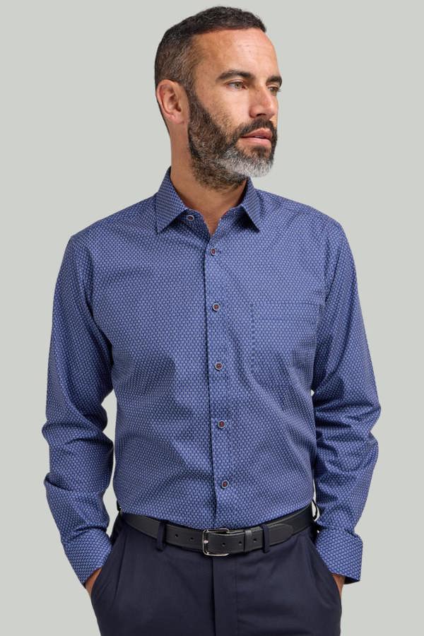Navy Small Geo Print Cotton Shirt