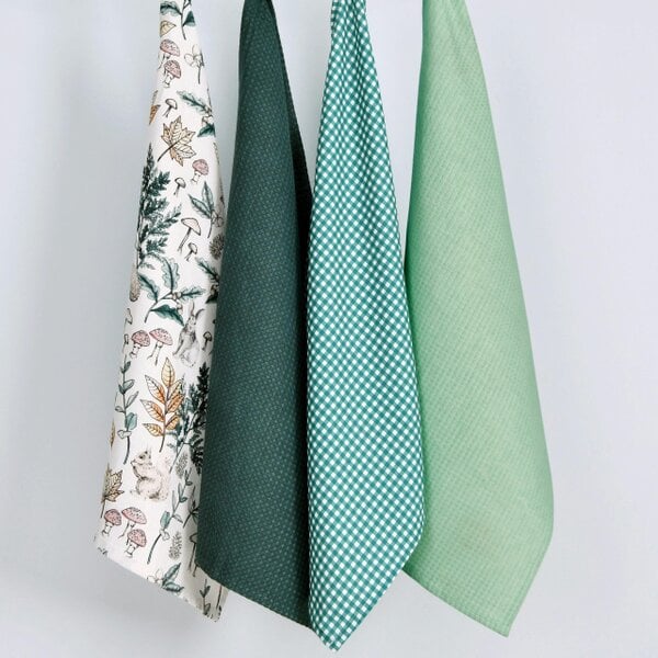 Smart Living Printed & Waffle Tea Towels - Country Cot Animals (Set of 4) - Green