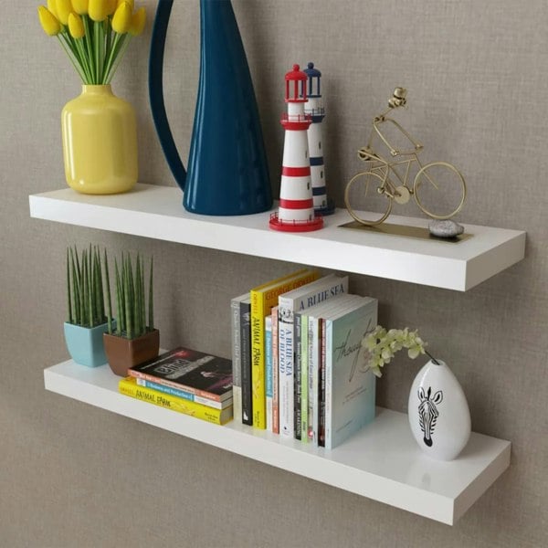 Berkfield 2 White MDF Floating Wall Display Shelves Book/DVD Storage