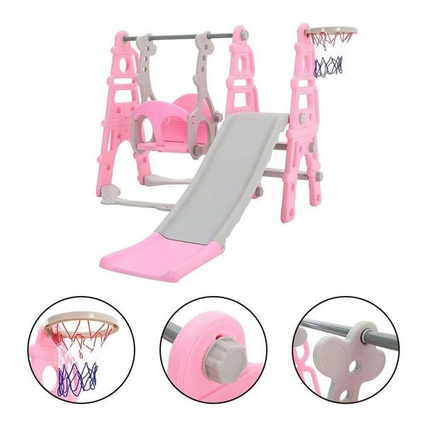 Kids Toddler Swing and Slide Set with Basketball Hoop Swing Sets & Playsets Living and Home