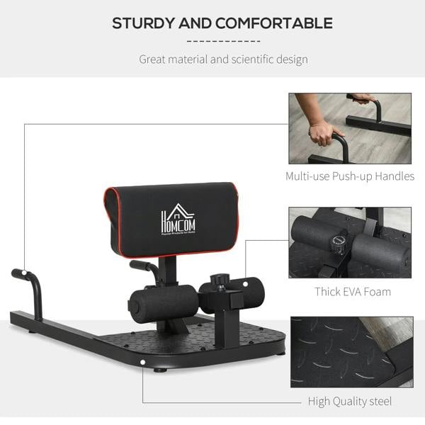 Black squat and push-up bench with thick EVA foam pads and textured base