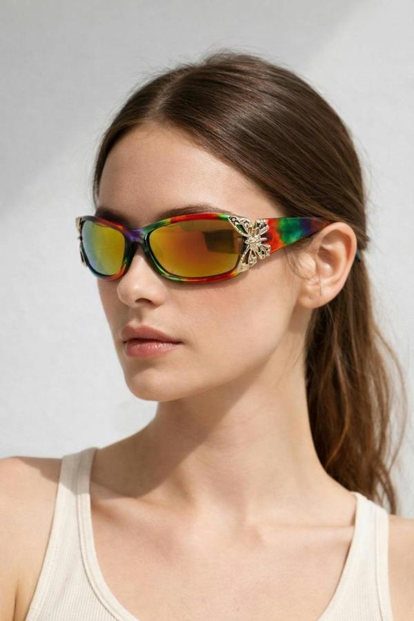 SVNX Vintage Wrap Around With Butterfly Detail Sunglasses In Multi