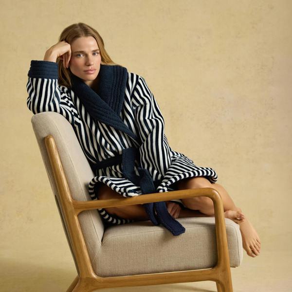 Joules V63813 Navy/Cream Stripe Womens Bathrobe Bath Robe in Blue