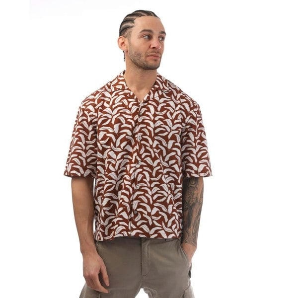 Boss Mens Lello Leaf Print Shirt - Brown