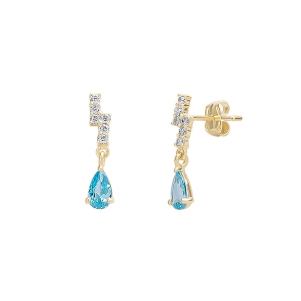 Spero London Blue Topaz Lightning Bolt Earrings 9ct Solid Gold