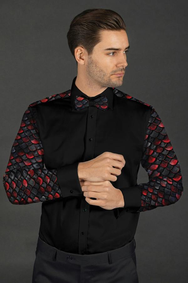 CLT25103 DRAGON SCALES WITH BOWTIE - Claudio Lugli Shirts