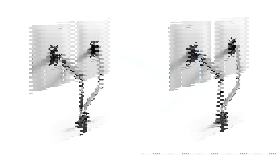 Durable SELECT PLUS Dual Arm Monitor Mount Desk Clamp for 2 Screens | 17 - 32"