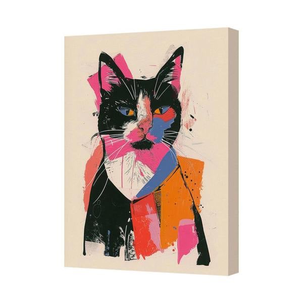 Benjamin Tate Design Colorful Cat Canvas Art Print Modern Abstract Wall Decor