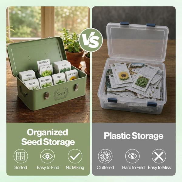 TOQUE Seed Box 4-Compartment Storage Box Metal Seed Organiser Dark Green