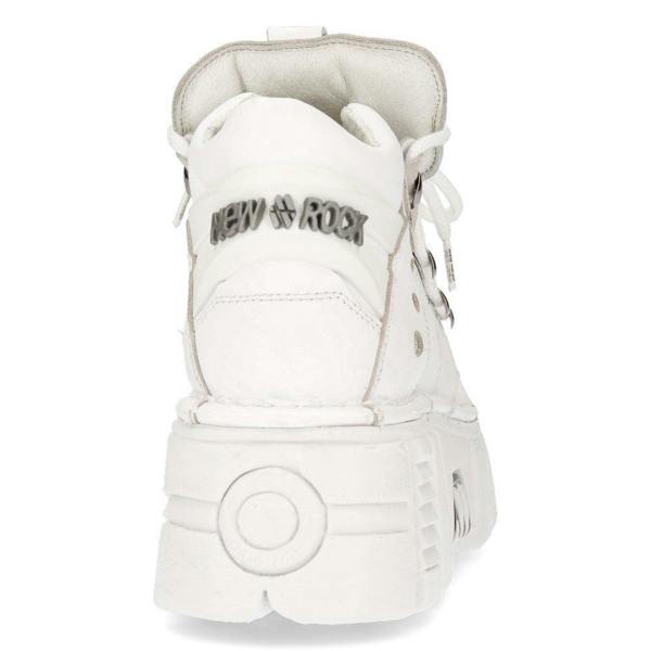 New Rock White Leather Gothic Ankle Boots¬-106N-S8