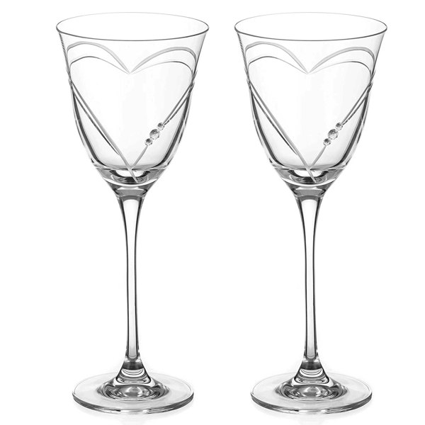 Diamante Beloved Hearts Crystal Red Wine Glasses - Set of 2