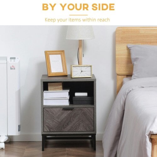 Wyld Haus Fari Dark Grey Bedside Table With Drawer And Shelf Storage And Steel Legs