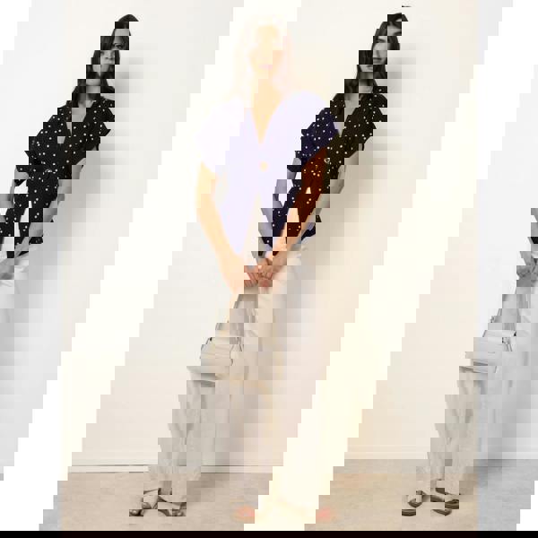 Blue Vanilla Polka Dot Short-Sleeve Knit Cardigan Top