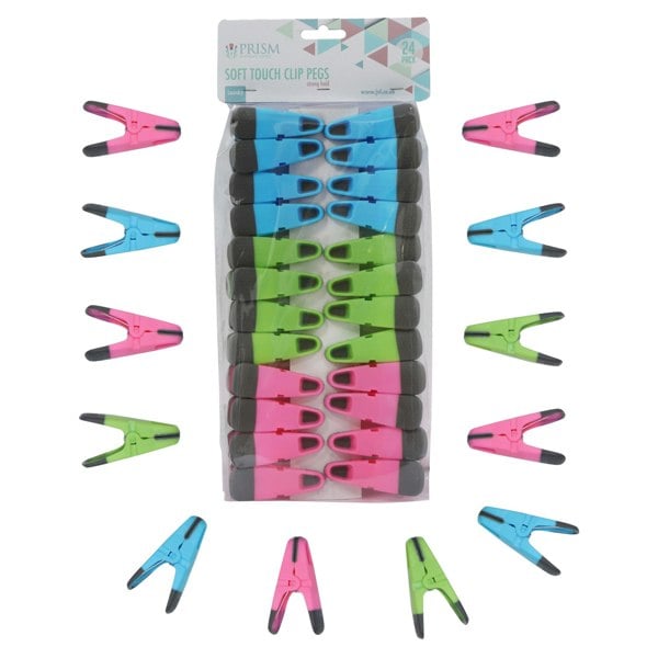JVL Plastic Peg Basket, Grey with 48 Prism Soft Touch Clip Pegs, Multi