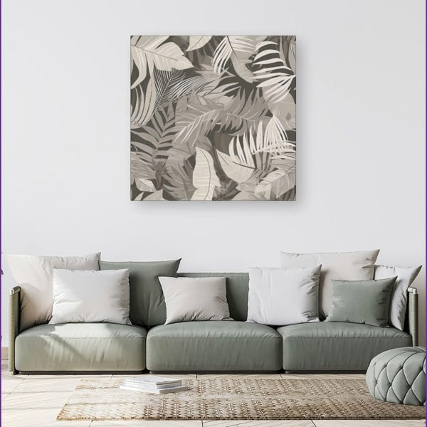 Warren Reed Grey Brown Tropical Leaves Canvas