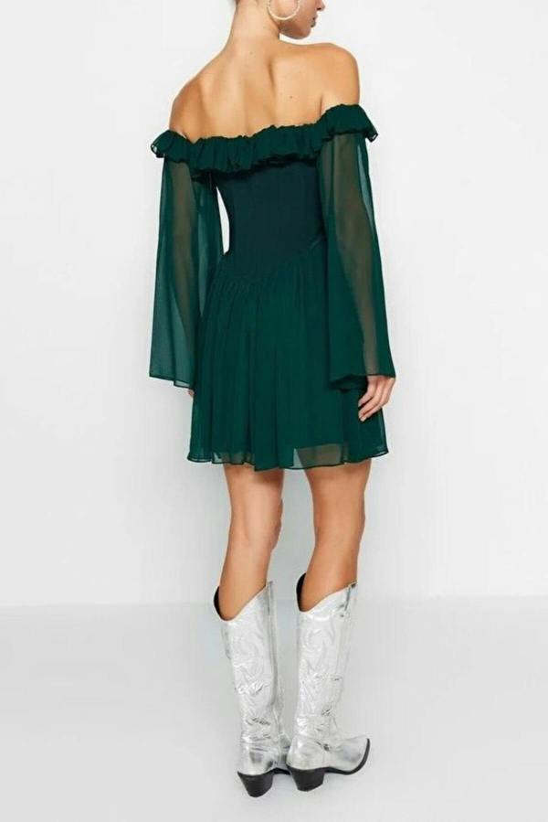 WOVCOR A-Line Ruffle Chiffon Evening Dress