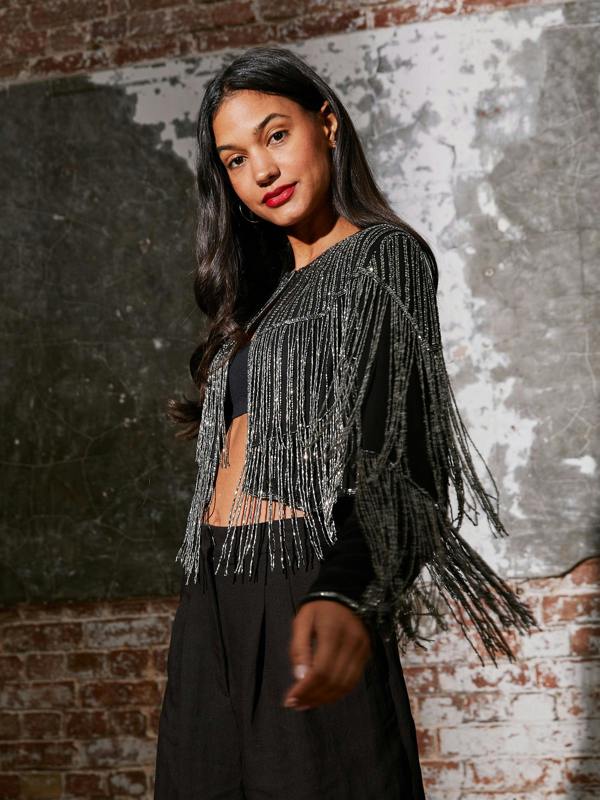 Rose & Nancy Scarlett Black Silver Fringe Jacket