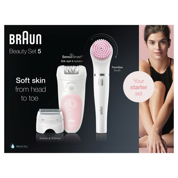 Braun Silk-epil Beauty Set 5 5-875 Starter 4-in-1 Hair Removal - Epilator, Shaver, Cleanser