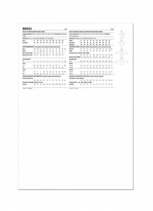 Butterick Sewing Pattern 6943, Tops, Shirts for Women, B5 (8-10-12-14-16) - Easy