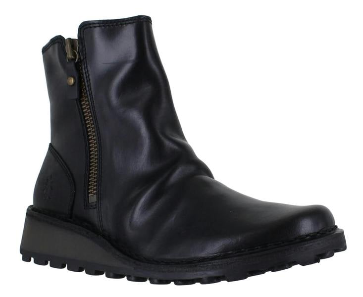 Fly London Mon Womens Wedge Heel Zip-Up Chelsea Leather Ankle Boots