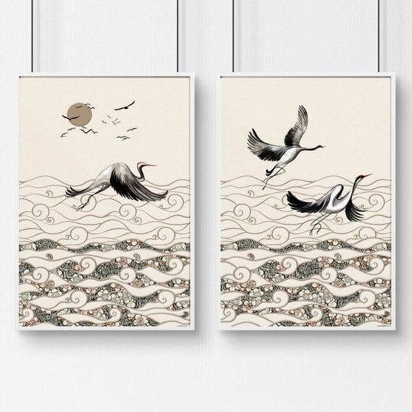 Wall art for bedrooms | set of 2 Japanese wall art prints