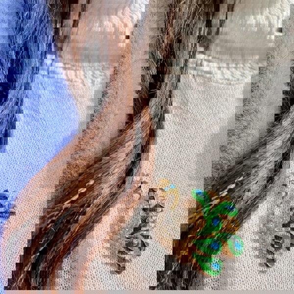 peacock brooch in enamel and crystal