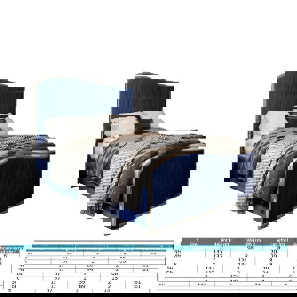 Casa Magna Brixton Upholstered Soft Velvet Metal Bed Frame - Blue