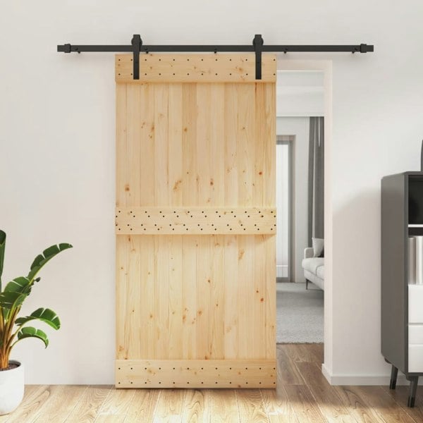 Berkfield Sliding Door with Hardware Set 100x210 cm Solid Wood Pine