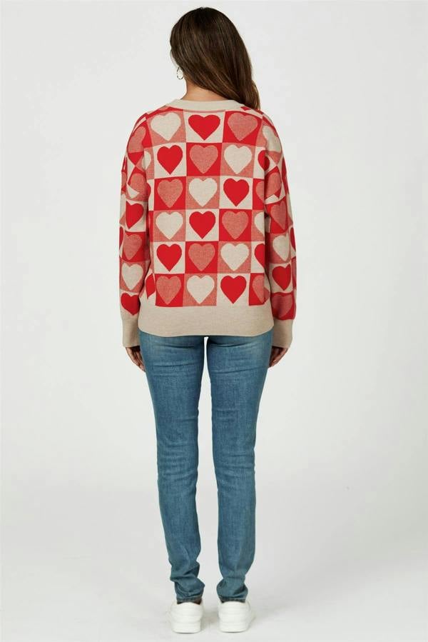 FS Collection Heart Pattern Knitted Jumper In Red