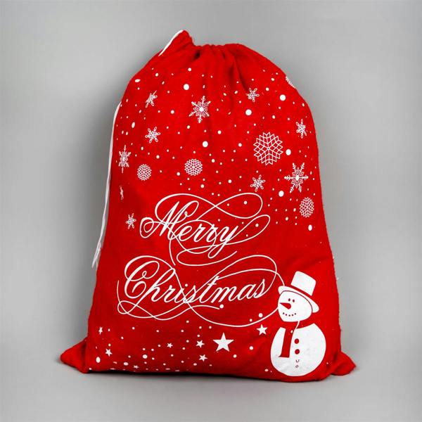 6cm Christmas Santa Sack, Red Felt Gift Bag with Merry Print, Snowman and Snowflake Design, Pack of 10 image 7