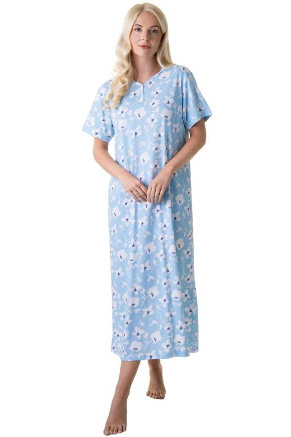 Camille Womens 100% Organic Cotton Classic Full Length Short Sleeved Nightdress