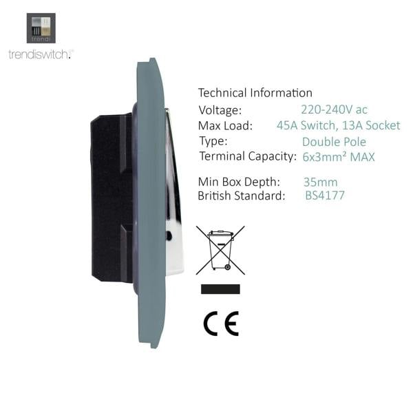 Trendi Switch 45 Amp Cooker Switch & 13 Amp Plug Socket with Neon in Cool Grey