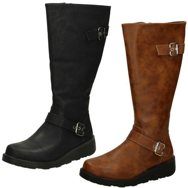 Spot On Ladies Spot On Buckle Detailed Wide Fit Knee High Boots F51202
