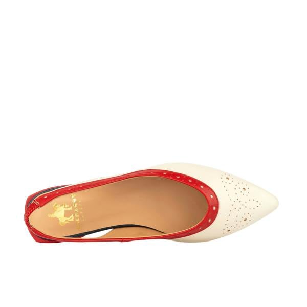 Embassy London Holly Brogue - Cream & Red & Blue - Women's Leather Flat Slingback