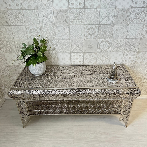 Downton Interiors Silver Embossed Metal Coffee Table / TV Stand - Agadir Range
