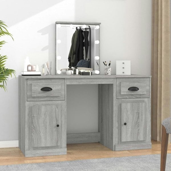 Berkfield Dressing Table with LED Grey Sonoma 130x50x132.5 cm