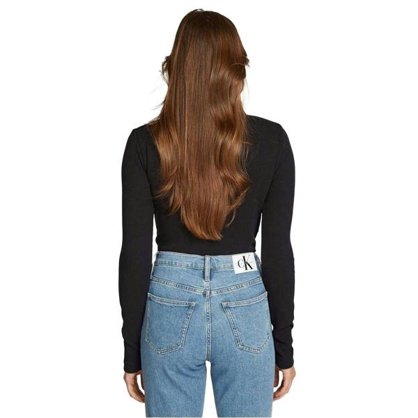 Calvin Klein Womens/Ladies Label Long-Sleeved Bodysuit - Black - 